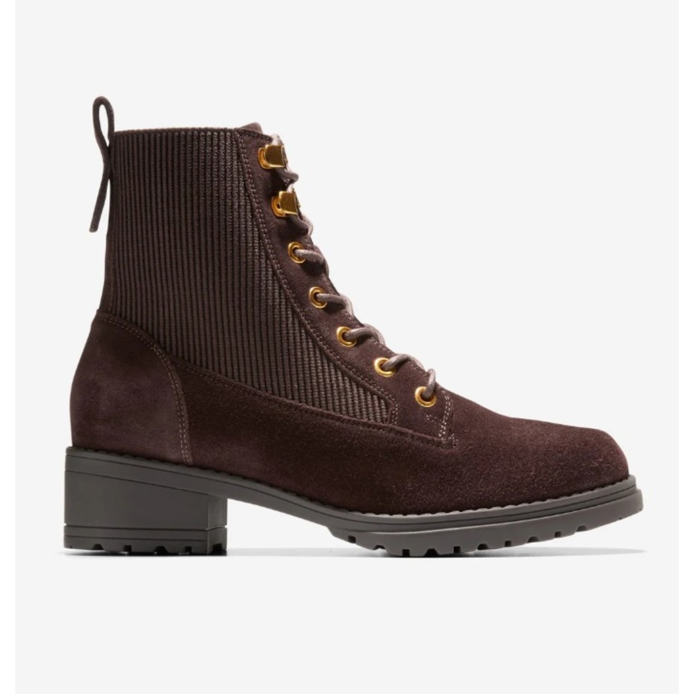 Cole Haan® (Women's 6.5 B) Camea Waterproof Combat Boot II, Dark Chocolate Suede
